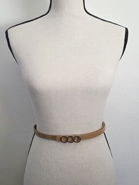 Thin Tan Belt with Gold Triple Circle Buckle